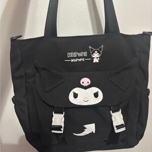 Black Canvas Tote Bag with Character Print